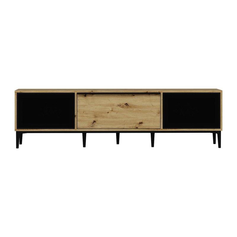 Modern Ahşap ve Siyah Camlı 180 cm TV Sehpası