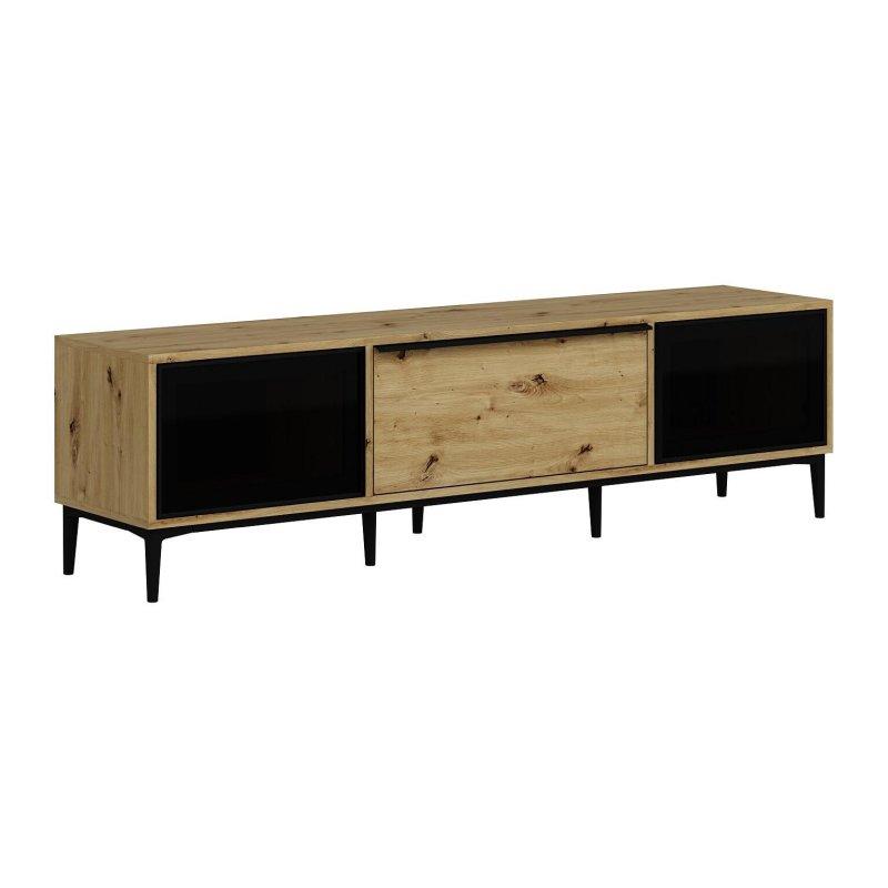 Modern Ahşap ve Siyah Camlı 180 cm TV Sehpası
