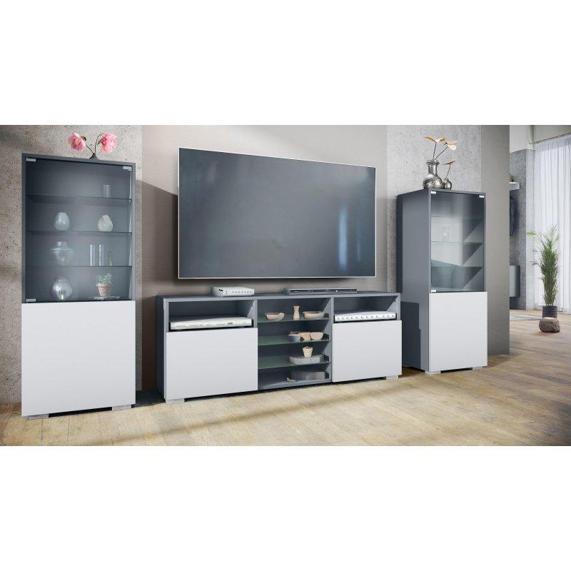 Modern Antrasit Beyaz Salon Duvar Ünitesi 286 cm
