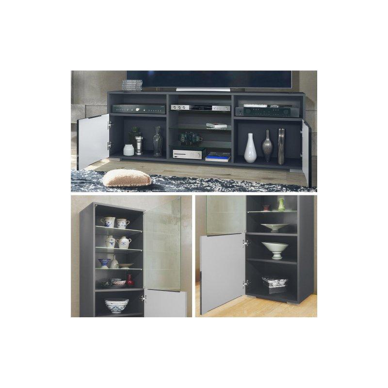 Modern Antrasit Beyaz Salon Duvar Ünitesi 286 cm