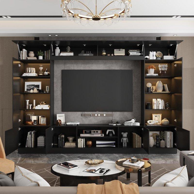 Modern Antrasit Gri LED Aydınlatmalı Geniş TV Ünitesi 180 cm