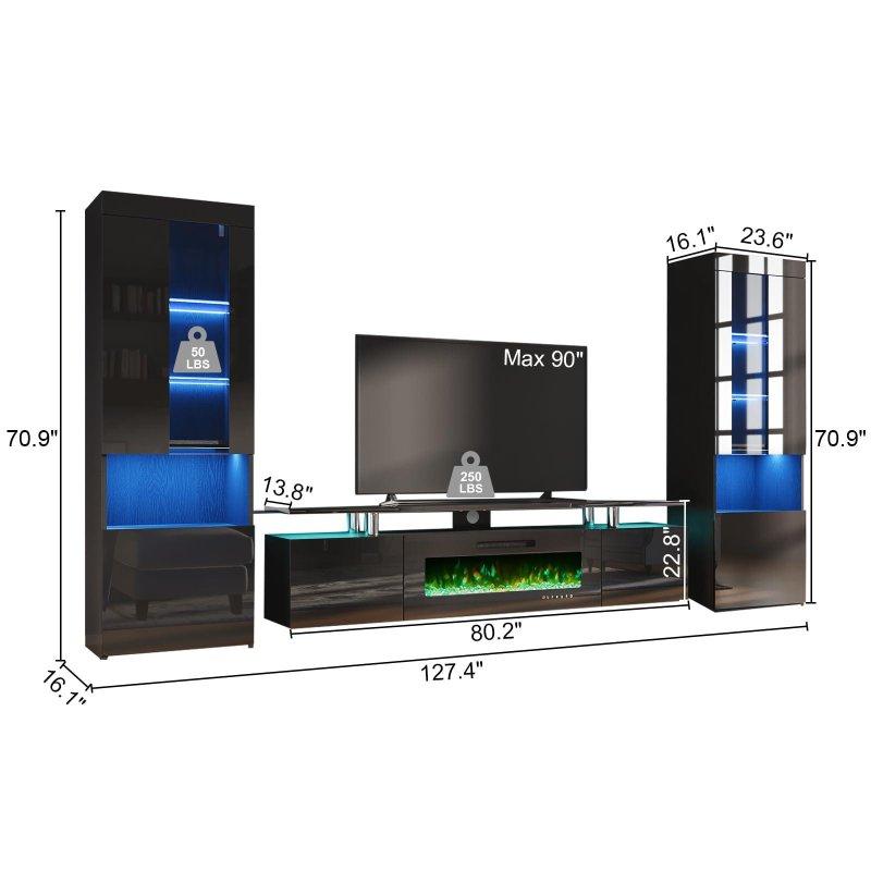 Modern Antrasit Gri LED Işıklı 127 cm TV Ünitesi Takımı