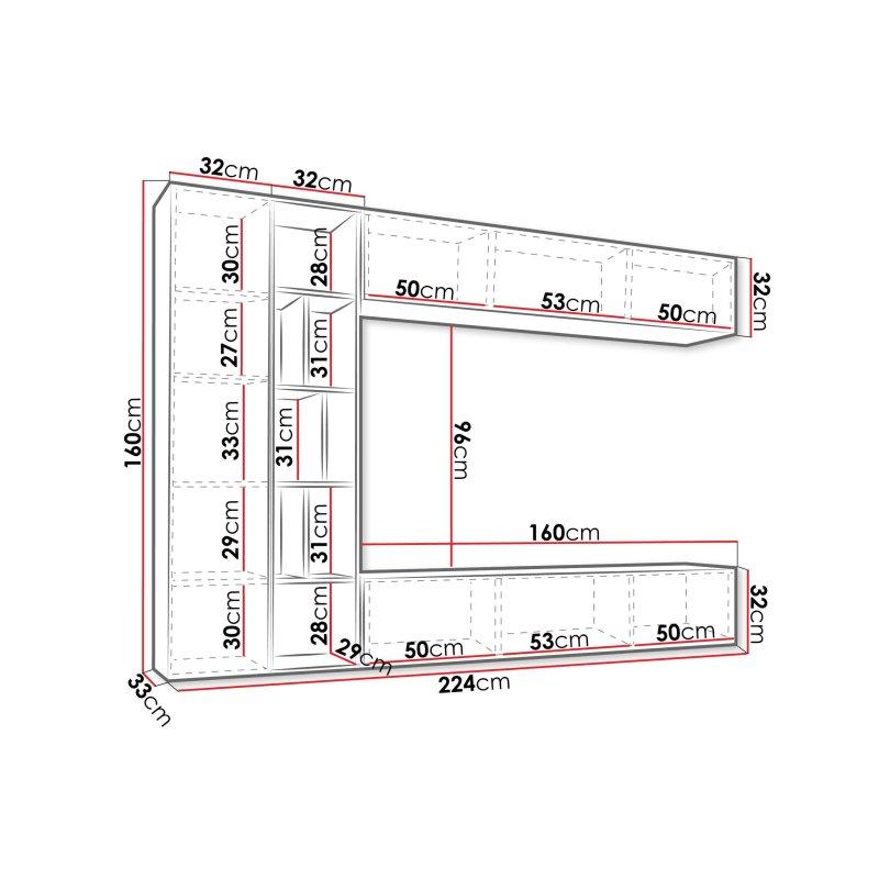 Modern Antrasit Gri ve Meşe Ahşap TV Ünitesi 220 cm