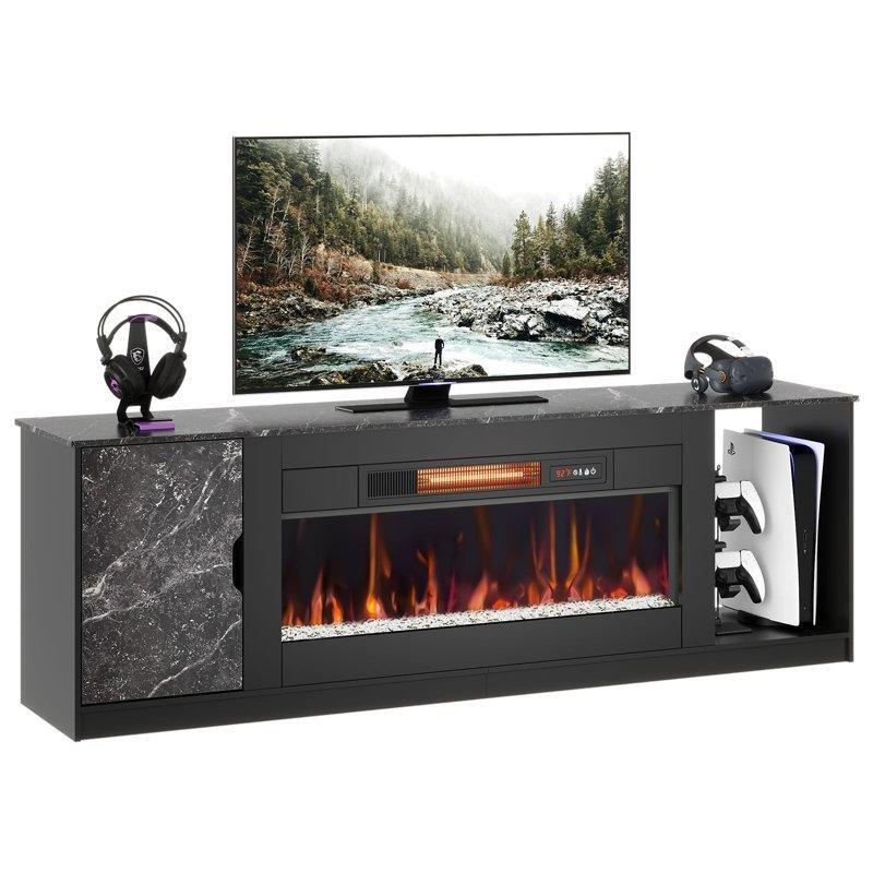 Modern Antrasit Mermer Desenli Şömineli 180 cm TV Ünitesi