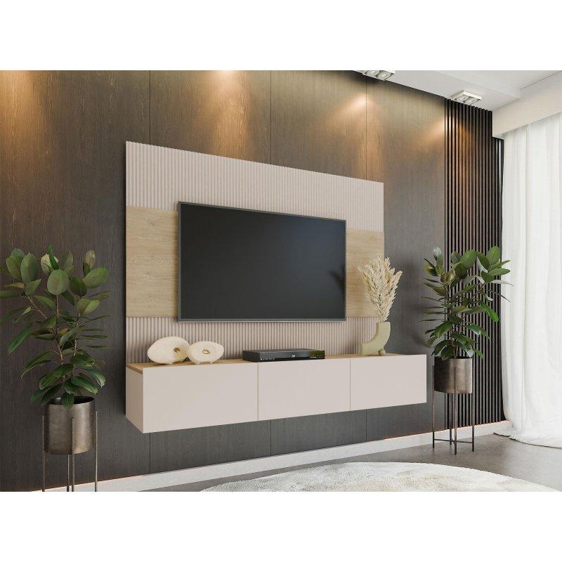 Modern Bej Renkli Endüstriyel Ahşap TV Ünitesi 180 cm