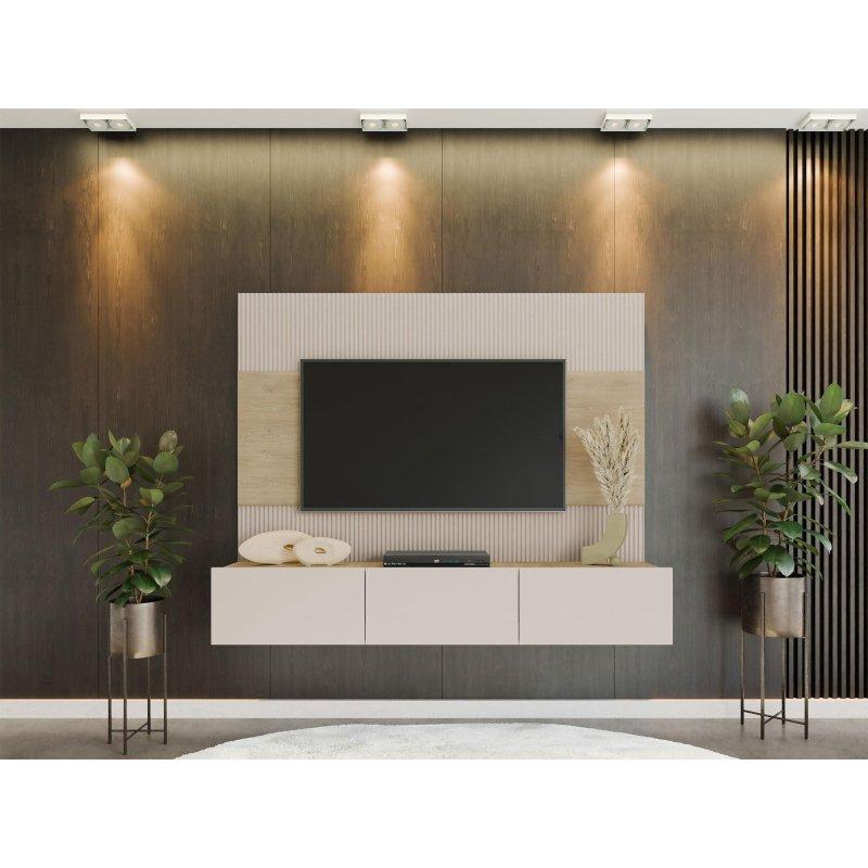 Modern Bej Renkli Endüstriyel Ahşap TV Ünitesi 180 cm