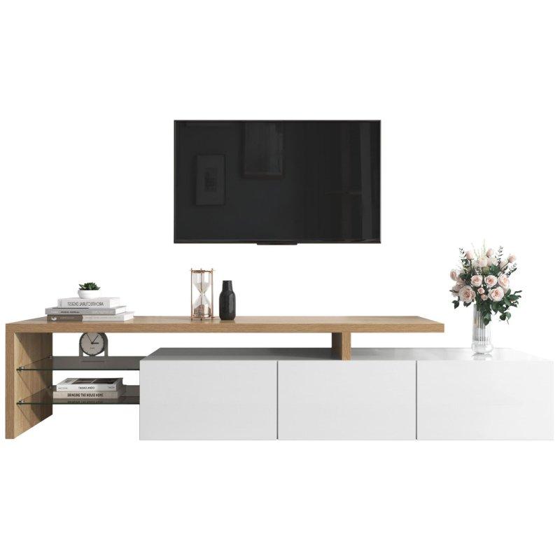 Modern Beyaz Ahşap 200 cm LEDli TV Sehpası
