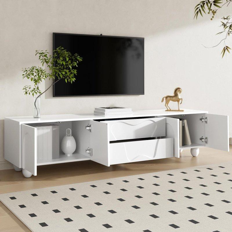 Modern Beyaz Ahşap Ayaklı 180 cm TV Sehpası