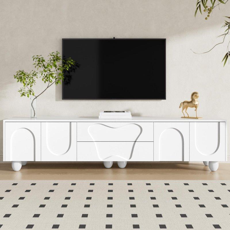 Modern Beyaz Ahşap Ayaklı 180 cm TV Sehpası - Tasarım 18