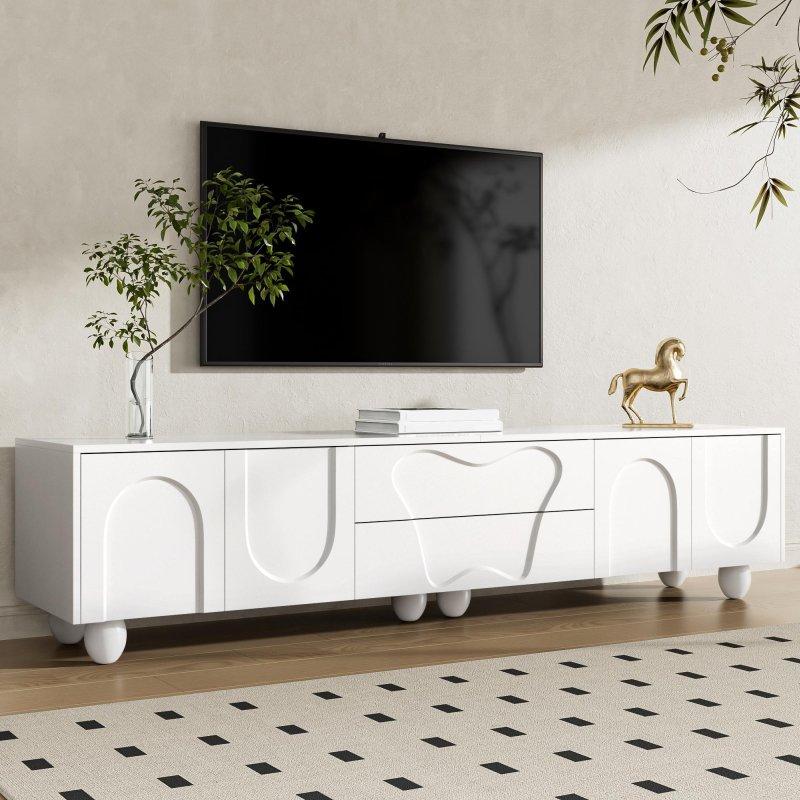 Modern Beyaz Ahşap Ayaklı 180 cm TV Sehpası - Tasarım 18