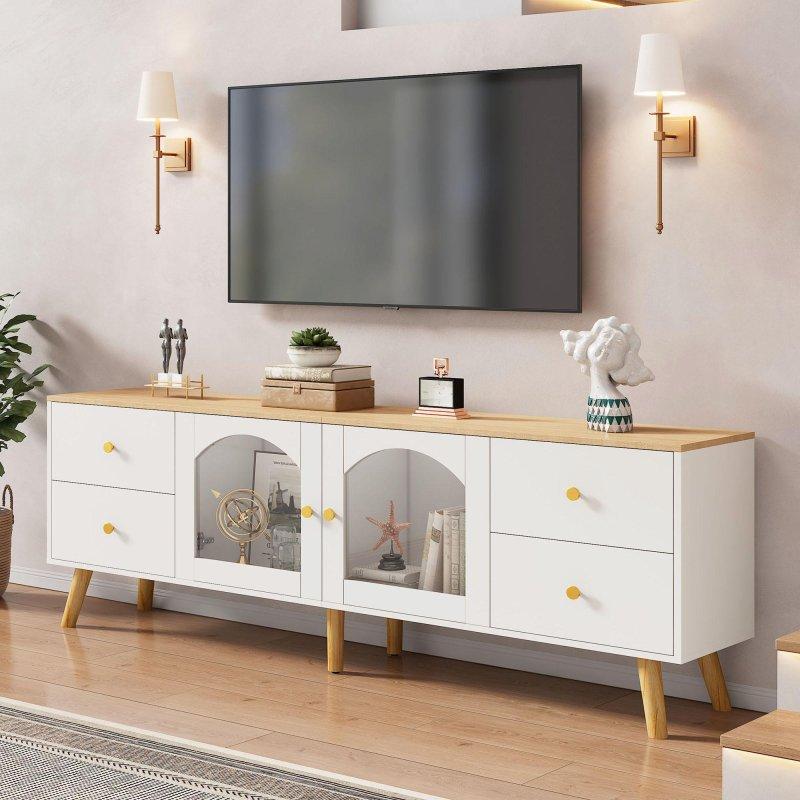 Modern Beyaz Ahşap Detaylı 160 cm TV Sehpası