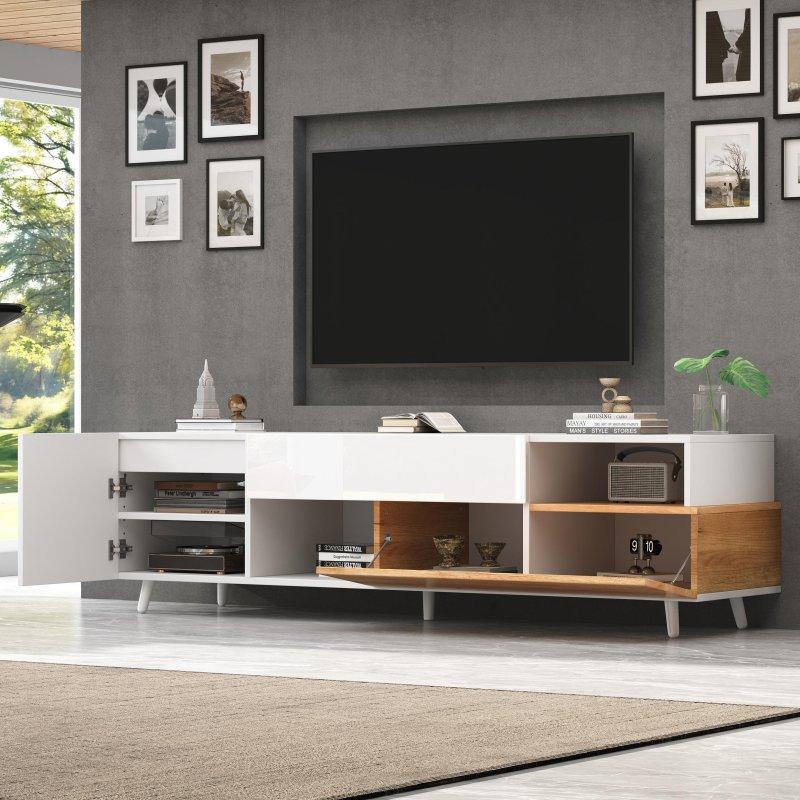 Modern Beyaz Ahşap Kaplamalı 180 cm TV Sehpası