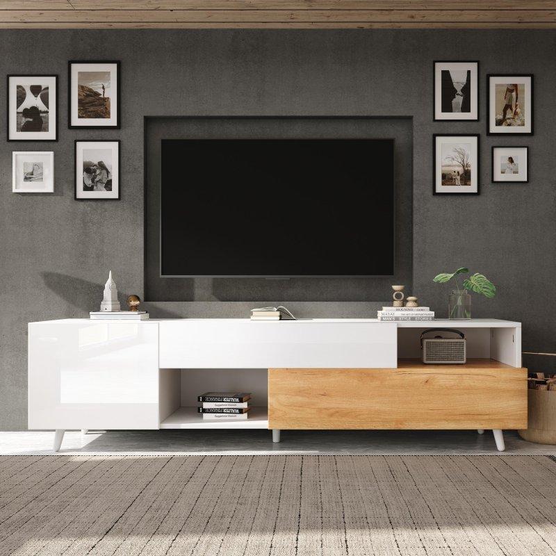 Modern Beyaz Ahşap Kaplamalı 180 cm TV Sehpası