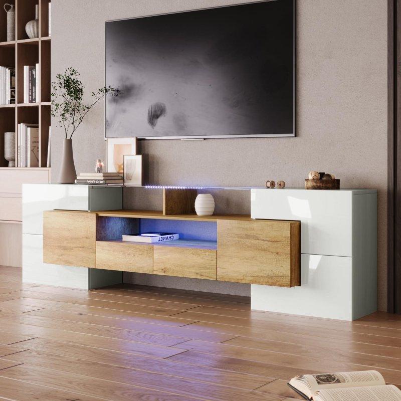 Modern Beyaz Ahşap LED Işıklı TV Ünitesi 160 cm