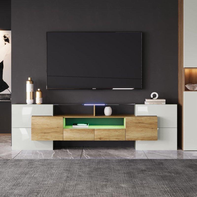 Modern Beyaz Ahşap LED Işıklı TV Ünitesi 160 cm