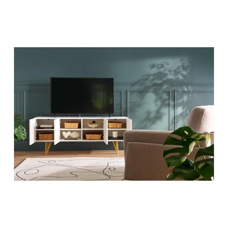 Modern Beyaz Altın Ayaklı TV Sehpası 140 cm