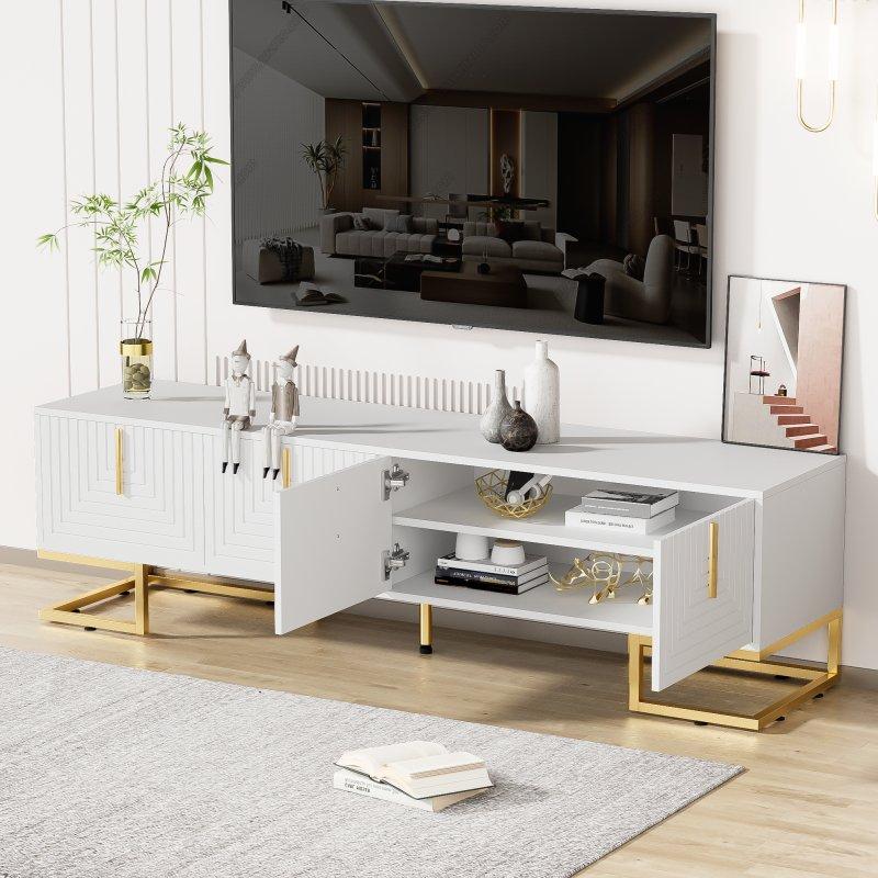 Modern Beyaz Altın Detaylı 170 cm TV Sehpası