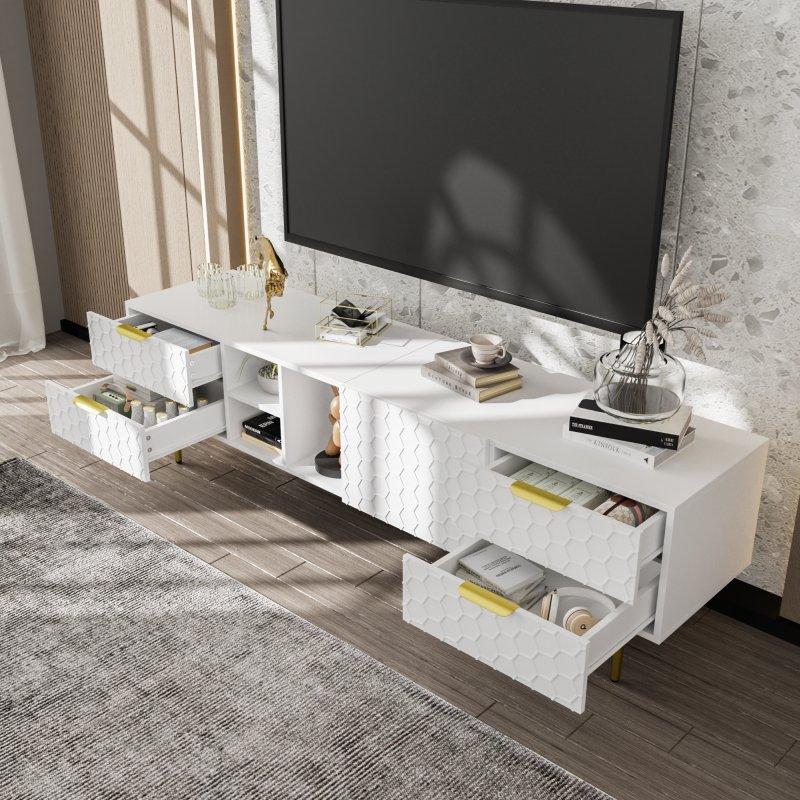 Modern Beyaz Altın Detaylı 170 cm TV Sehpası - Tasarım 18