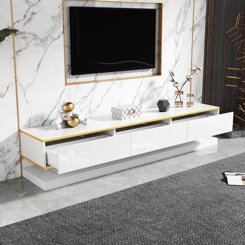 Modern Beyaz Altın Detaylı Geniş TV Sehpası 200 cm