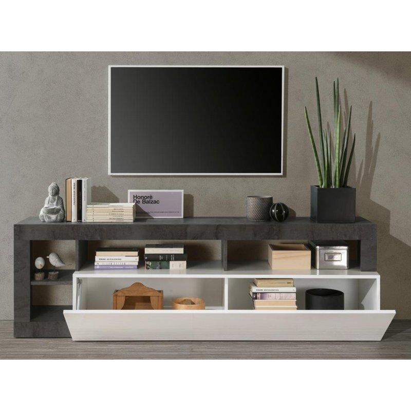 Modern Beyaz Beton Desenli 184 cm TV Sehpası