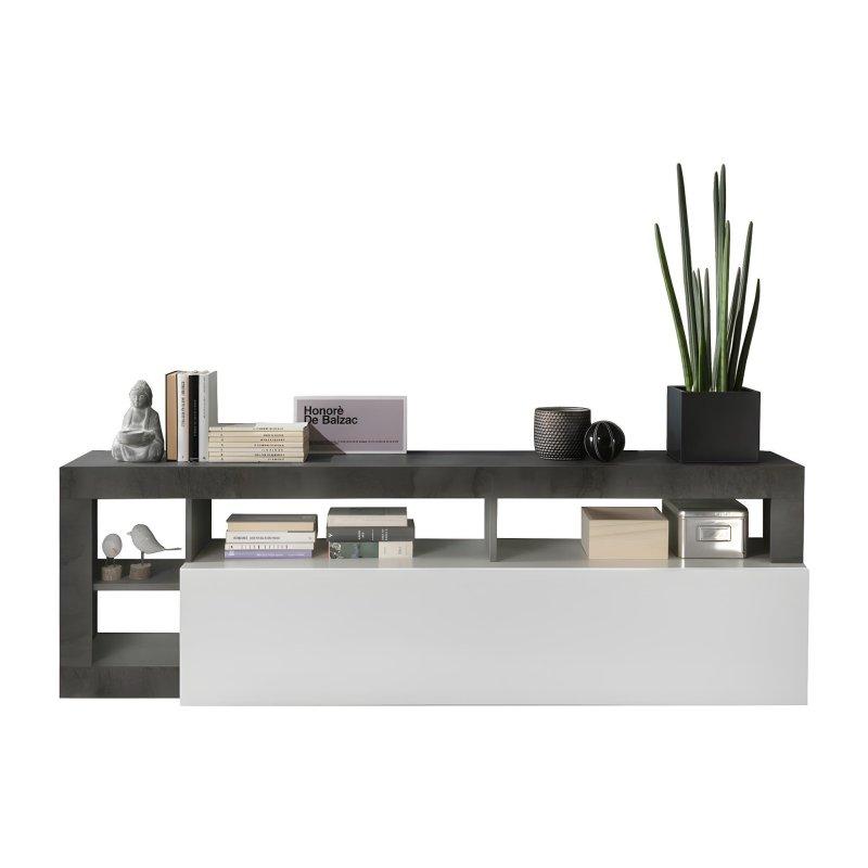 Modern Beyaz Beton Desenli 184 cm TV Sehpası