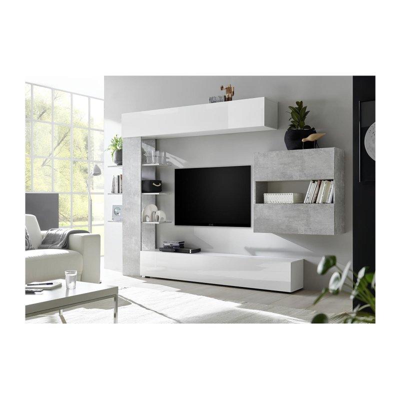 Modern Beyaz Beton Desenli 295 cm TV Ünitesi