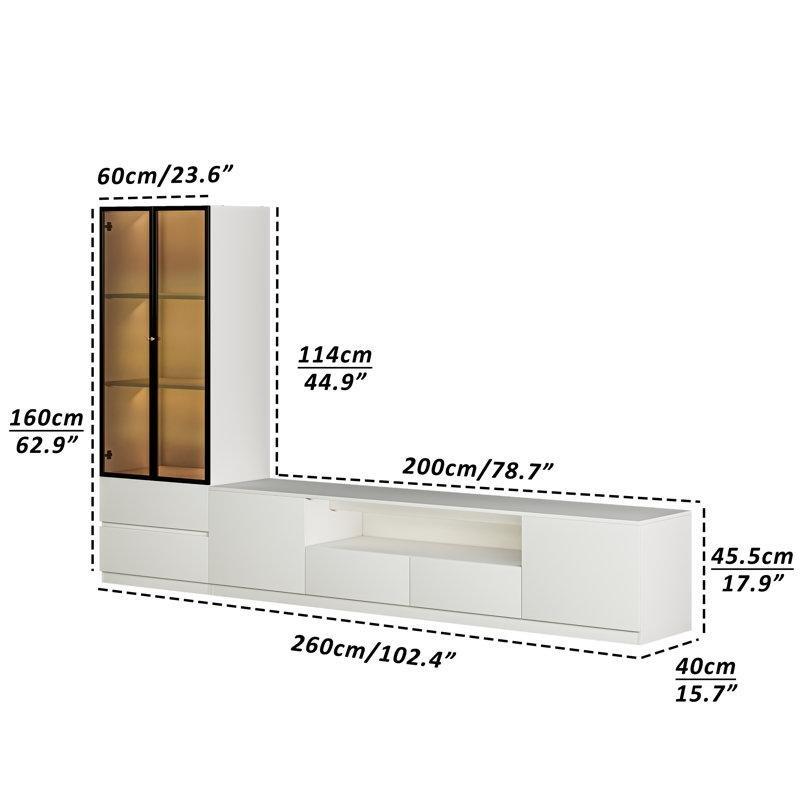 Modern Beyaz Camlı 102 cm Genişliğinde Kitaplıklı TV Ünitesi