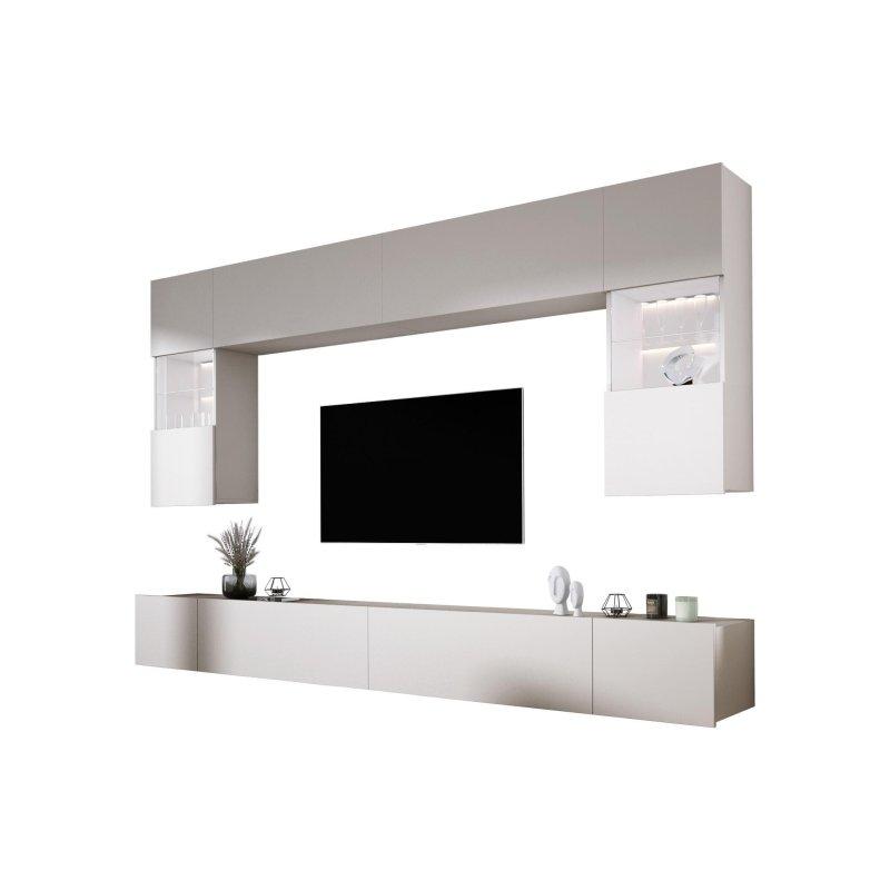 Modern Beyaz Endüstriyel Ahşap TV Ünitesi 300 cm