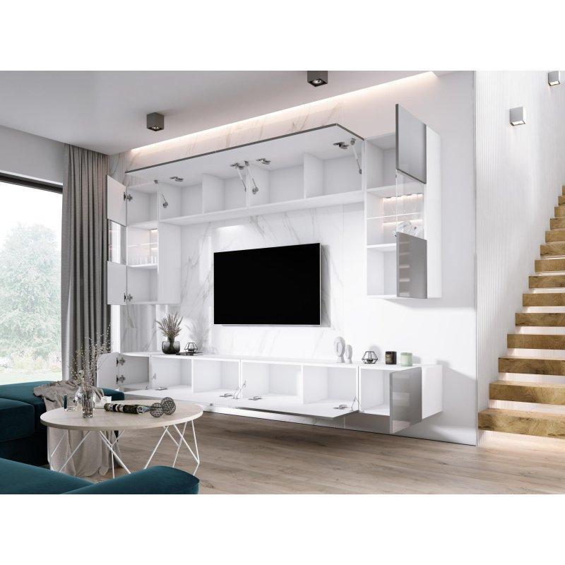 Modern Beyaz Endüstriyel Ahşap TV Ünitesi 300 cm