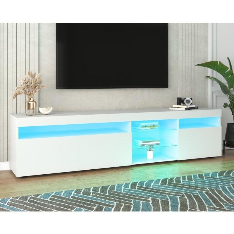Modern Beyaz LEDli Cam Kapaklı TV Ünitesi 180 cm