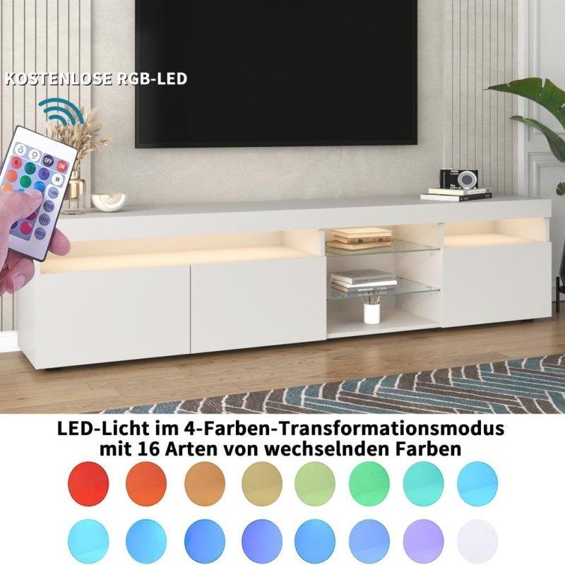 Modern Beyaz LEDli Cam Kapaklı TV Ünitesi 180 cm