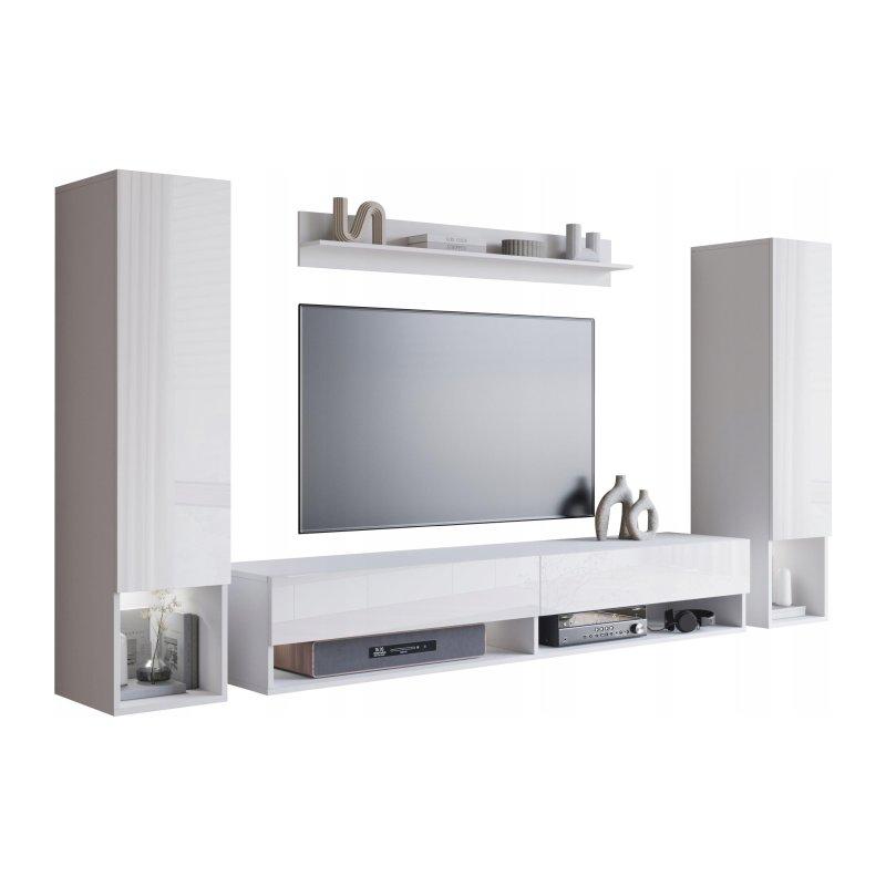 Modern Beyaz Mat ve Parlak TV Ünitesi 240 cm