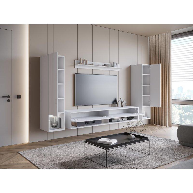 Modern Beyaz Mat ve Parlak TV Ünitesi 240 cm