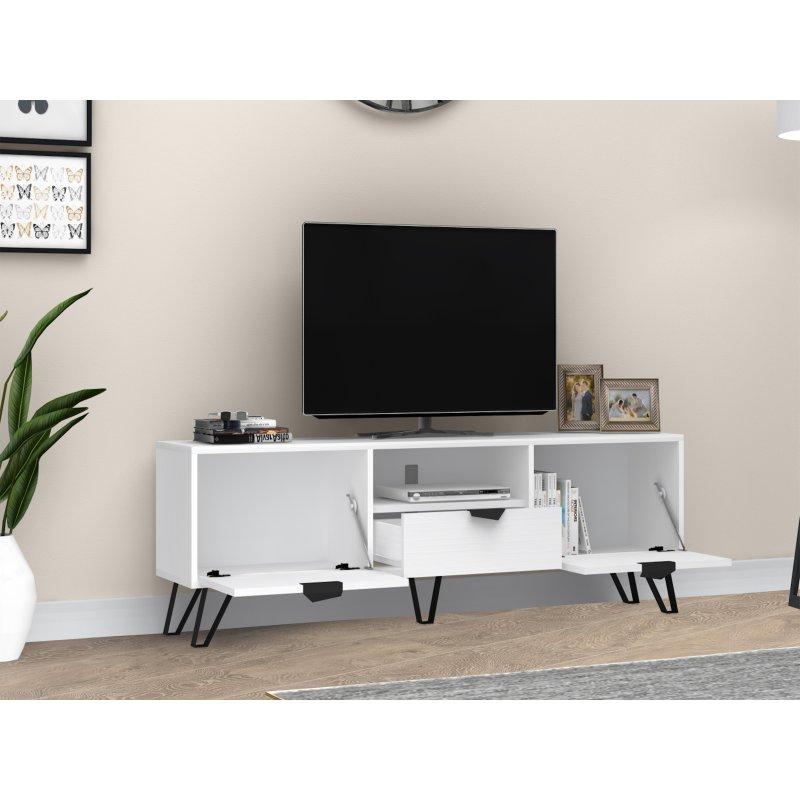Modern Beyaz Siyah Metal Ayaklı 170 cm TV Sehpası