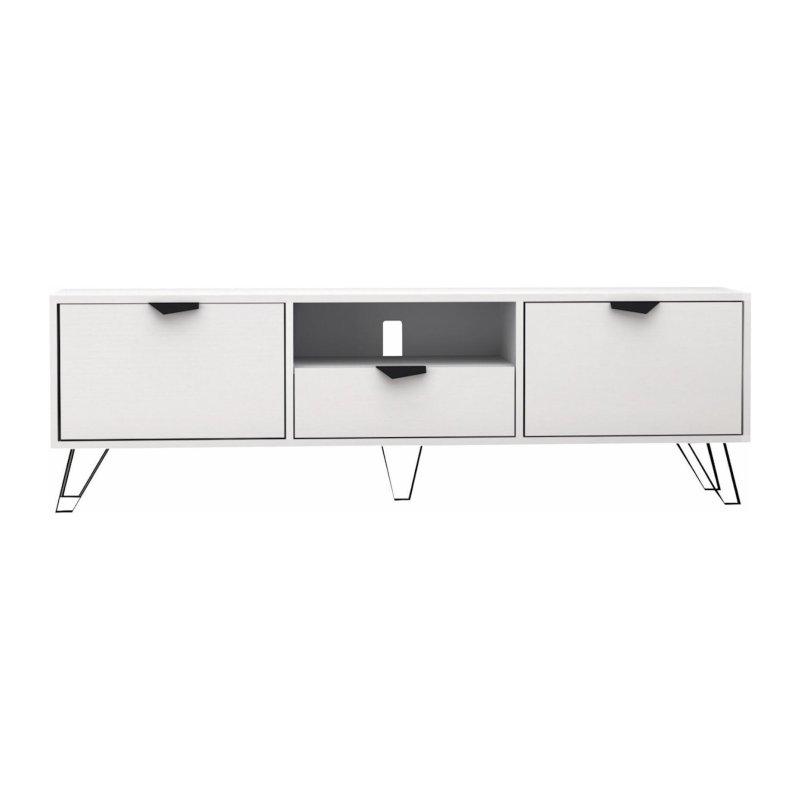 Modern Beyaz Siyah Metal Ayaklı 170 cm TV Sehpası