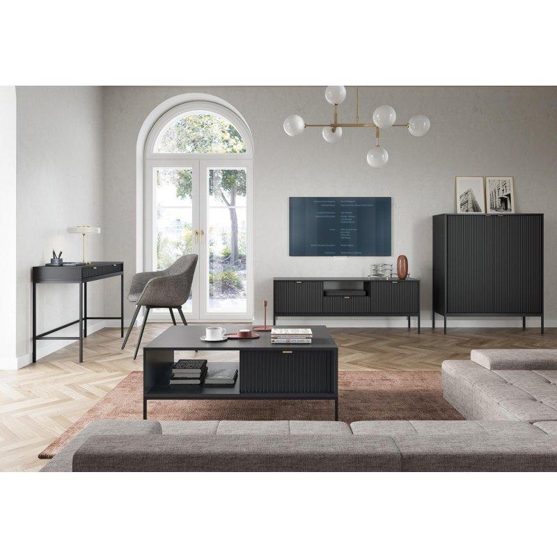 Modern Çizgili Siyah TV Ünitesi 154 cm