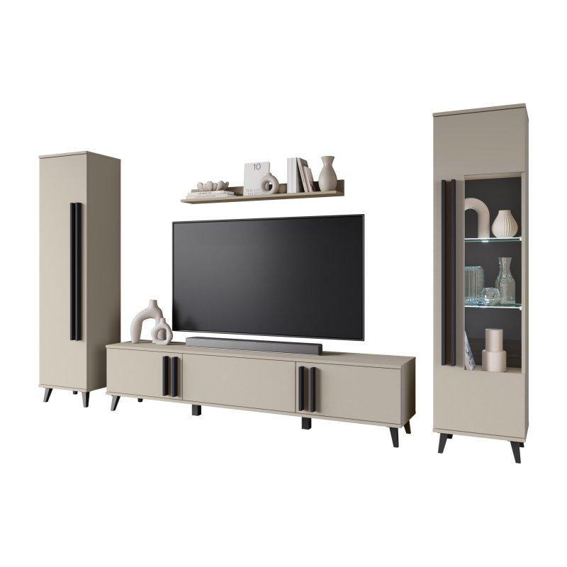 Modern Gri Mat Kaplamalı 180 cm TV Ünitesi Seti