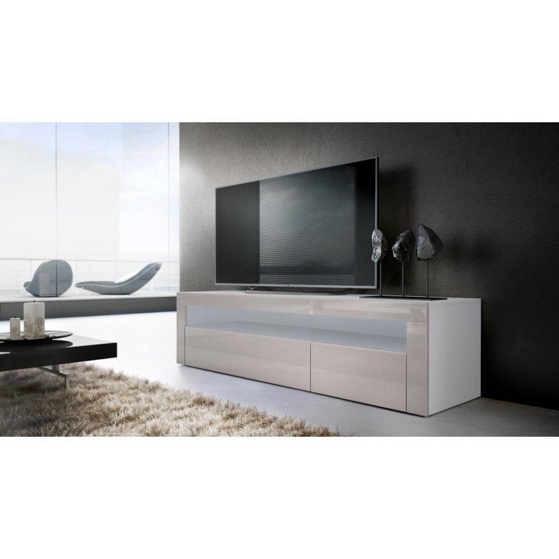 Modern Mat Beyaz ve Gri Tonlu Geniş TV Sehpası 155 cm