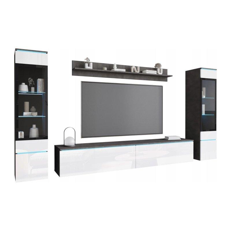 Modern Mat Gövdeli Parlak Beyaz TV Ünitesi 240 cm