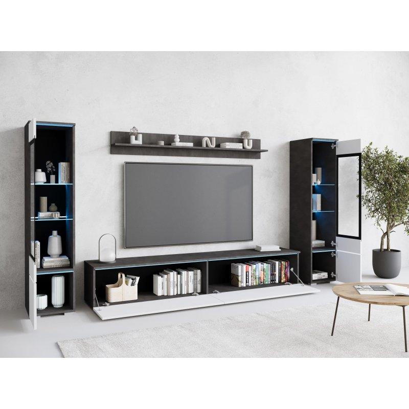 Modern Mat Gövdeli Parlak Beyaz TV Ünitesi 240 cm