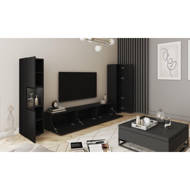 Modern Mat Siyah 180 cm TV Ünitesi Seti