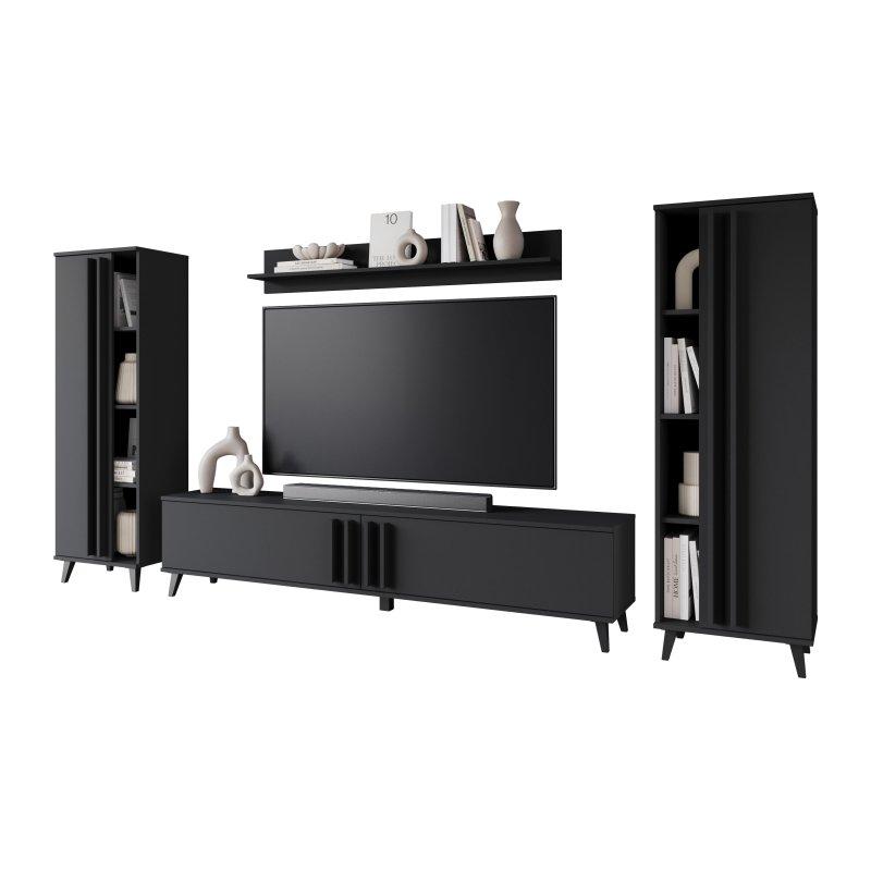 Modern Mat Siyah 180 cm TV Ünitesi Takımı