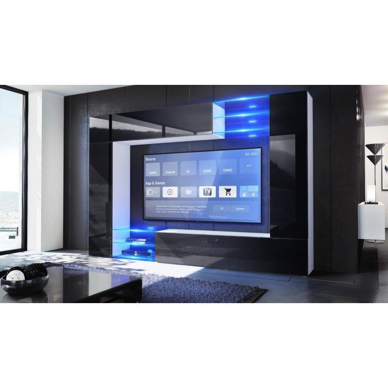 Modern Siyah Beyaz Parlak Mat TV Ünitesi 262 cm