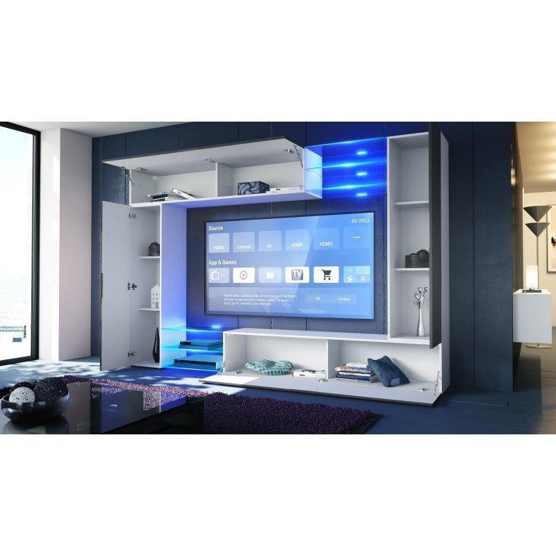 Modern Siyah Beyaz Parlak Mat TV Ünitesi 262 cm