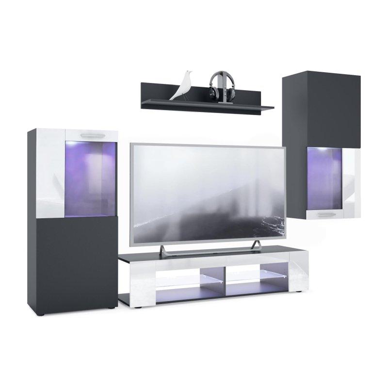 Modern Siyah Beyaz TV Ünitesi Salon Takımı 300 cm