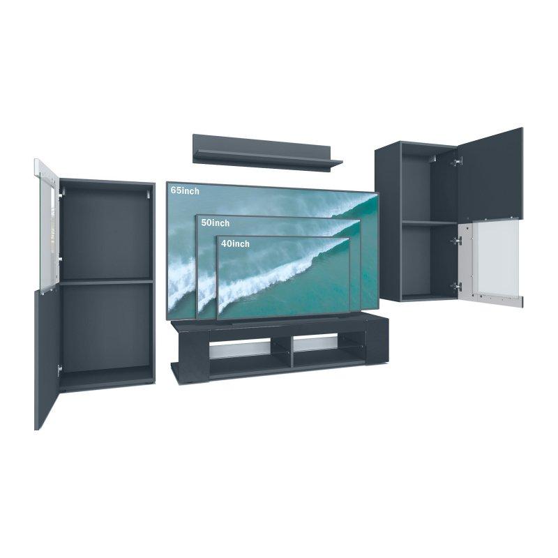 Modern Siyah Beyaz TV Ünitesi Salon Takımı 300 cm