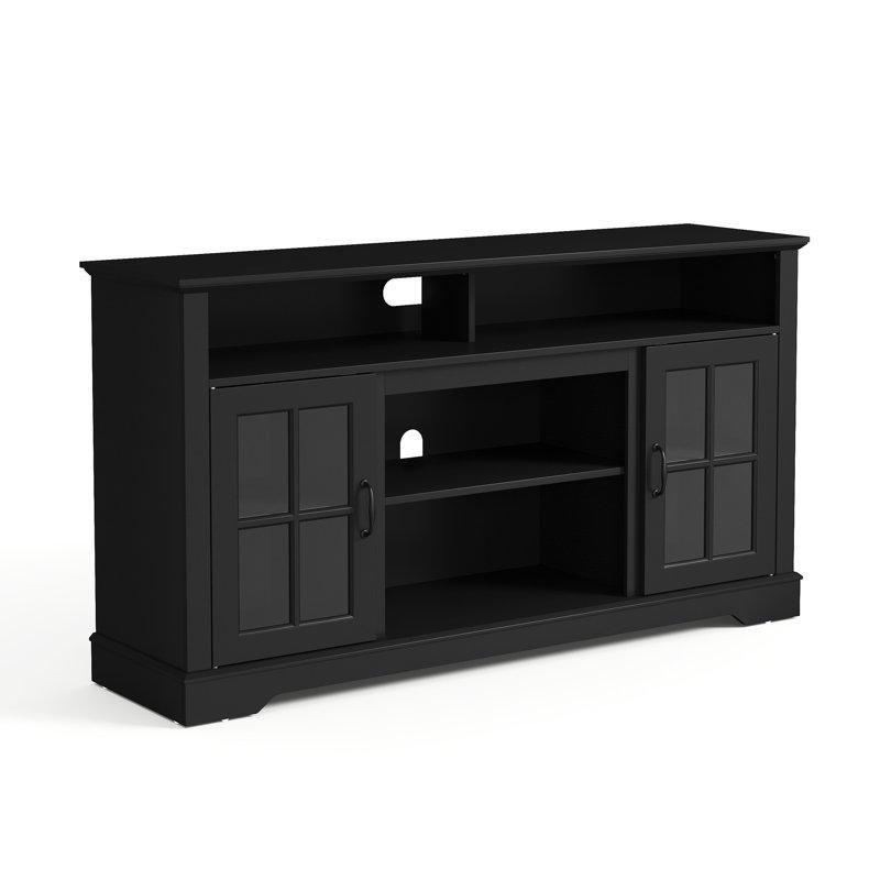 Modern Siyah Cam Kapılı 150 cm Dolaplı TV Ünitesi LED Aydınlatmalı - 78727
