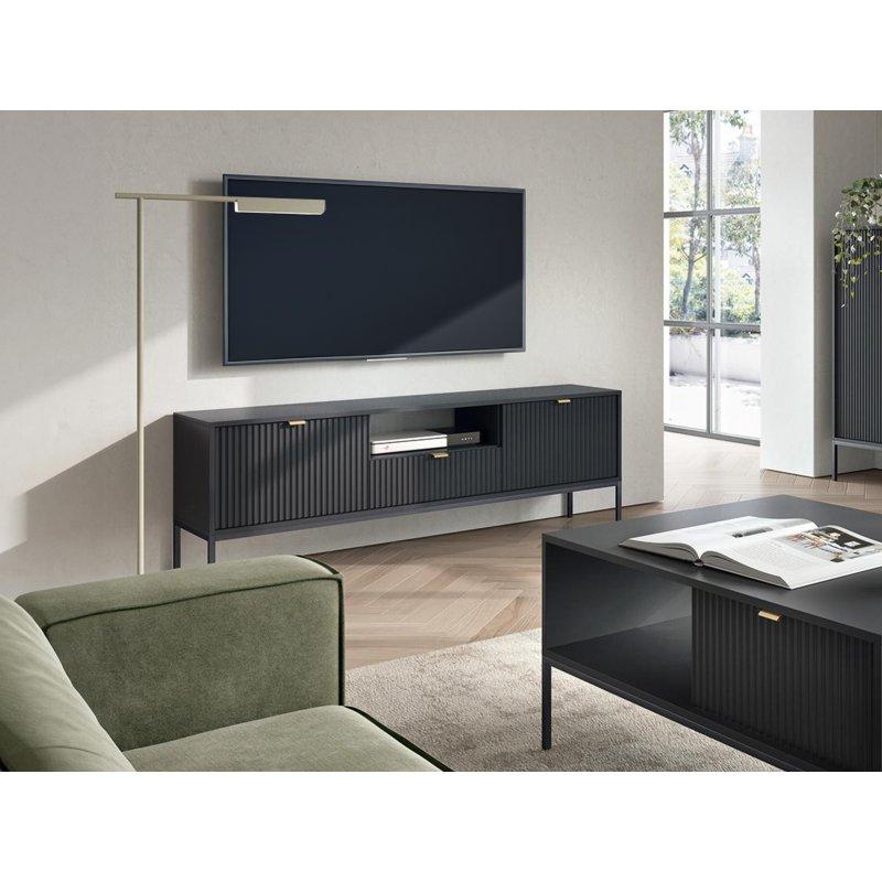 Modern Siyah Çizgili 154 cm TV Sehpası