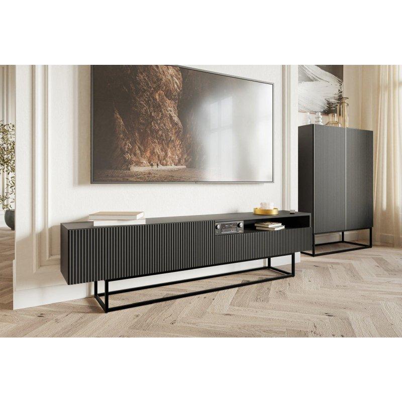Modern Siyah Çizgili 175 cm TV Sehpası