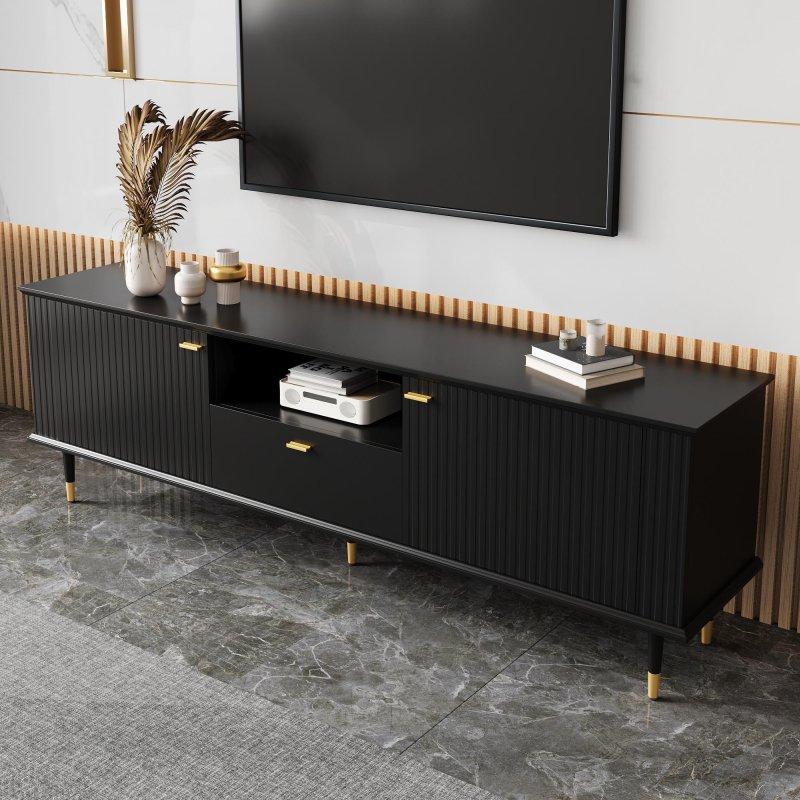 Modern Siyah Çizgili Metal Ayaklı 170 cm TV Sehpası